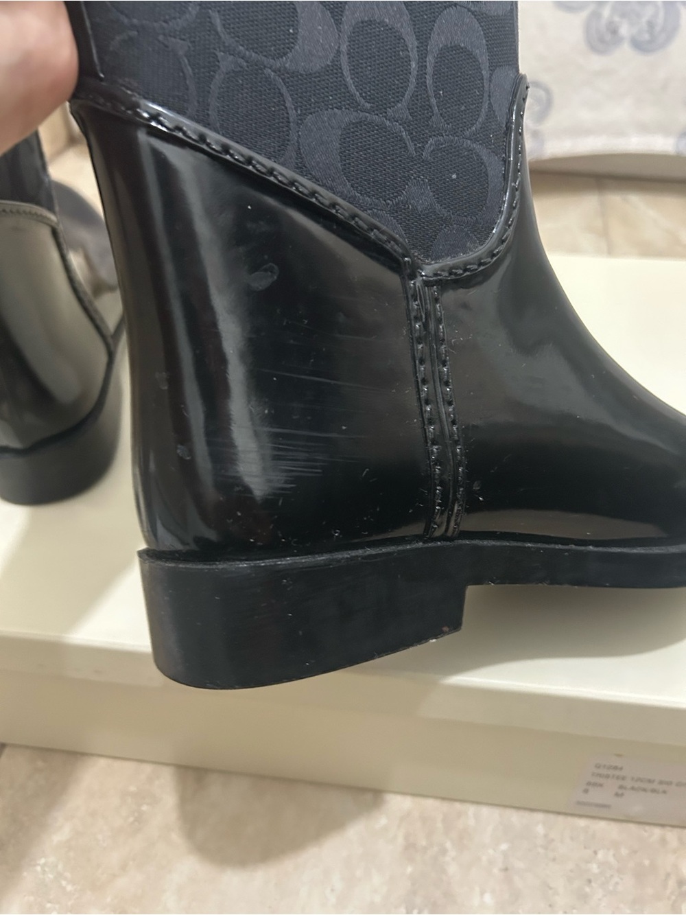 Coach Tristee Black Signature Knee High Rain Boots with Black Ribbon - Picture 6 of 13
